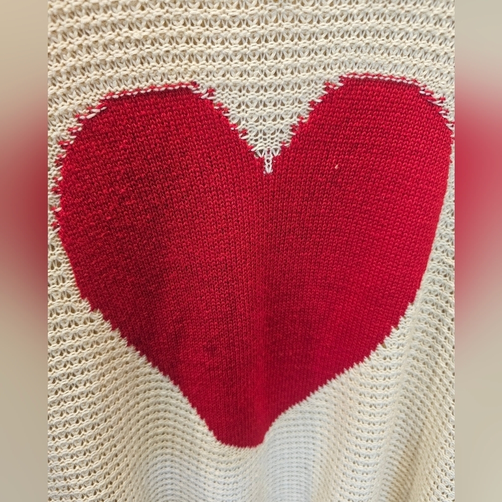 Collection by Cezele Cream Knit Sweater Women’s S Red Heart V-Neck Pullover - Picture 2 of 10